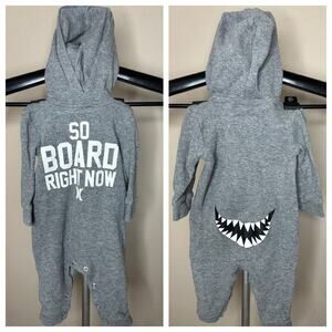 Hurley Baby Boy Hooded Coverall - Grey Ribbed Long Sleeve Knit Sz 9 Months